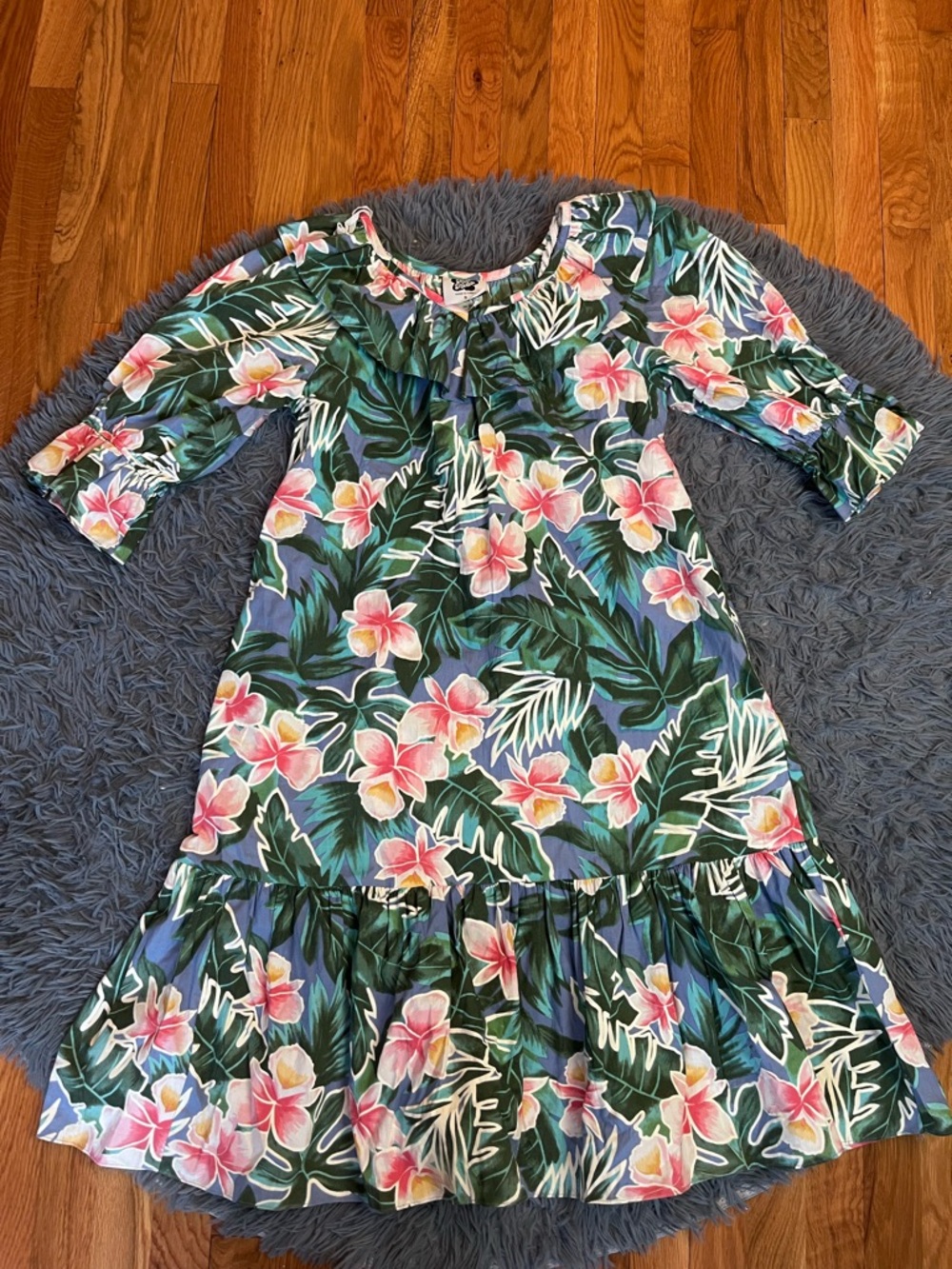 Vintage Hilo Hattie Hawaiian Cotton Dress Ruffle Mumu Caftan Size S